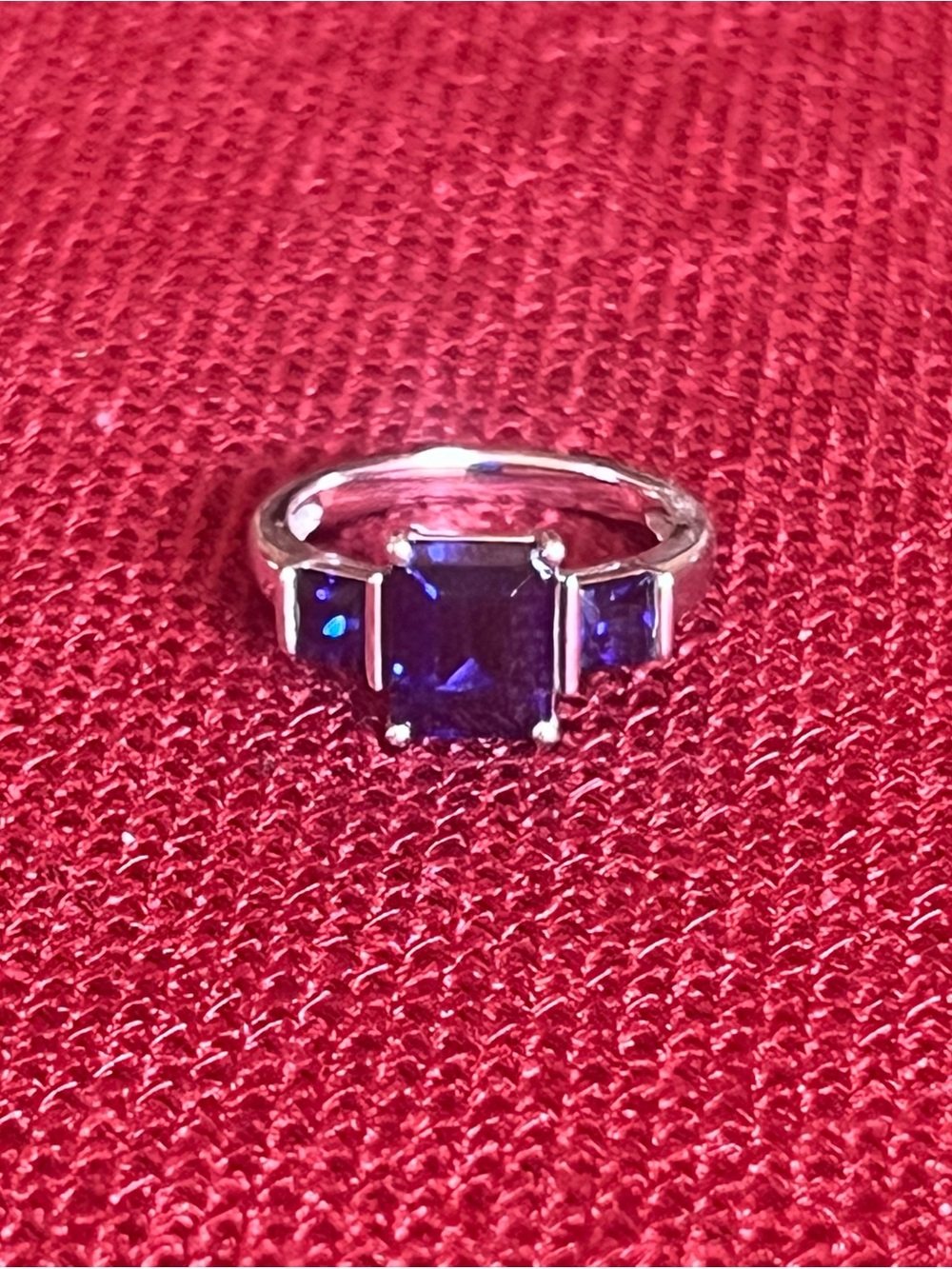 Elegant Blue Sapphire Three-Stone Sterling Ring